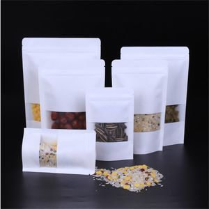 Kraft papieren zakken witte rits tas stand-up voedsel pouches hersluitbare verpakking met matte raamzakken