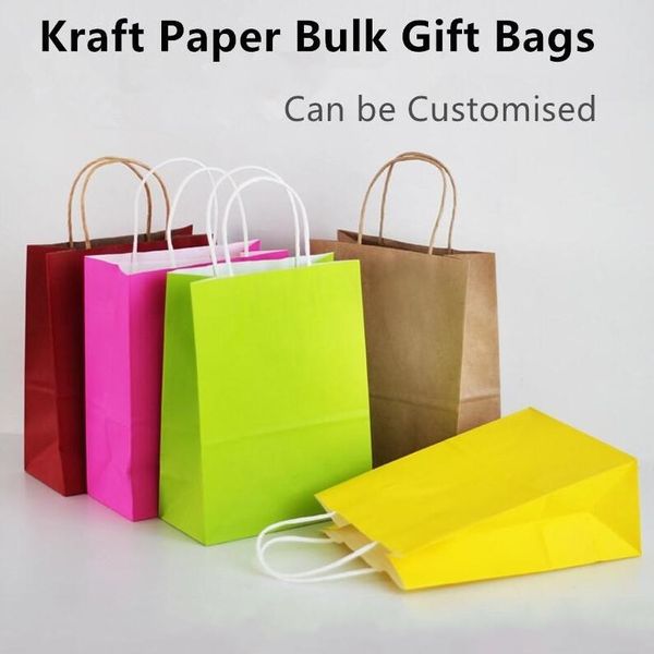 Sacs en papier kraft avec poignées en vrac sac cadeau en papier coloré sacs à provisions pour le shopping cadeau marchandise vente au détail faveur de fête 8 