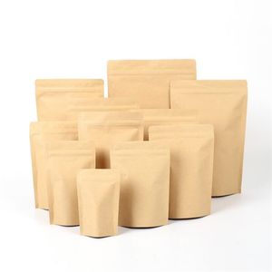 Bolsas de papel Kraft Bolsa con cremallera Stand Up Bolsas con agarre que se pueden volver a sellar Té Café Frijol Envasado de dulces Bolsa de alimentos