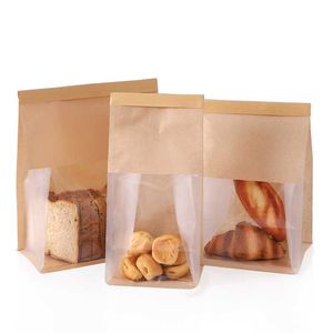 Sacs d'emballage alimentaire de gâteau de cuisson de papier kraft affichage de fenêtre transparent pochette d'étanchéité en plastique PET étanche à l'humidité pour le stockage de collations de biscuits de hamburger de pain grillé