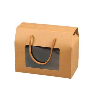 Boîte à papier kraft avec fenêtre PVC Boîte-cadeau Brown White Up Boîte-cadeau pour mariage / bijoux / nourriture / bonbons Sacs d'emballage LX4675