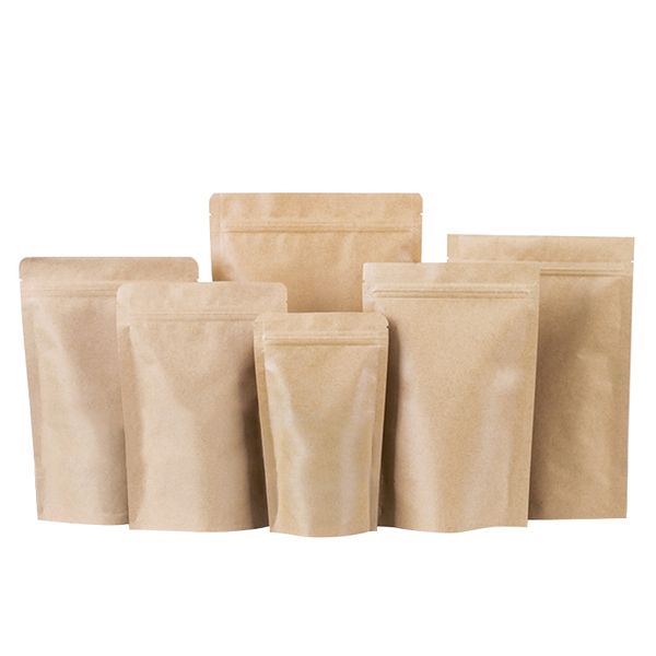 Les grains de café bruns en papier Kraft épaississent les sacs d'emballage alimentaire en papier d'aluminium debout à l'intérieur du stockage des aliments pour le thé et les animaux de compagnie en plaque d'argent