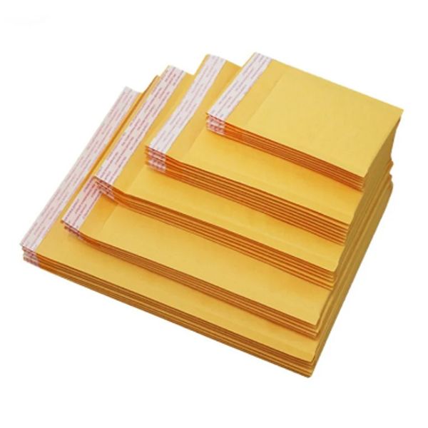 Kraft Paper Bubble Enveloppes Sacs Mailers Enveloppe d'expédition rembourrée avec sac de diffusion à bulles différentes tailles jaunes