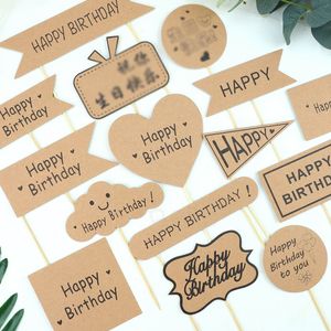 Kraftpapier Cake Inserts Happy Birthday Cakes Toppers Insert Card Party Decoratie Eco Vriendschappelijk Bakken Fruit PROD TANDPICK BH5664 TYJ