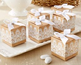 Kraft papier bonbons boîte de faveur blanc dentelle motif fête de mariage bébé douche coffrets cadeaux décoration Faovrs nouveau