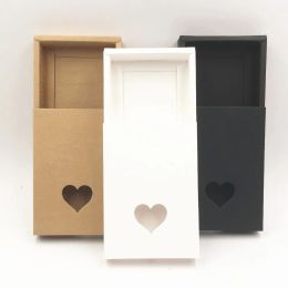 Boîtes-cadeaux en carton de papier kraft pour mariage petite boîte de tiroir en papier noir blanc brun coeur creux boîte d'emballage de cadeau de noël 24 pcs/lot