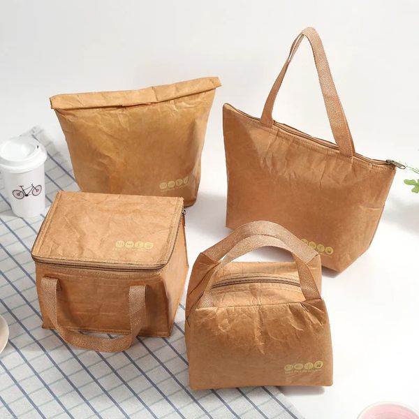 Kraft Paper Pleasable Retención de frío Food Bag, aluminio a prueba de polvo de aluminio, senderismo, bolso de almuerzo aislada con aislamiento