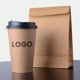 Kraft Paper Cups Wegwerp papieren bekers met deksel koffie Melk beker Papers Cup Drinkfeestartikelen
