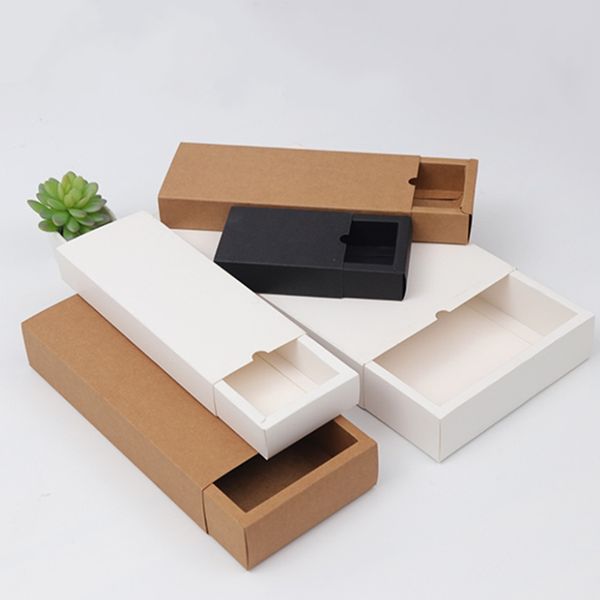 Caja de cajón de papel kraft, embalaje de regalo blanco de boda para joyería/té/jabón de manos/embalaje de cartón de caramelo HH0013