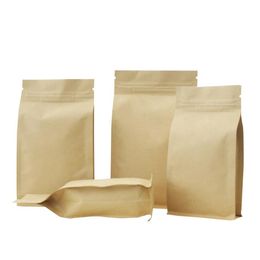 Papier Kraft Huit bords Sacs d'étanchéité Fermeture à glissière Feuille d'aluminium marron Épaissir l'emballage Café Grain de noix Emballage alimentaire Sachets 6 tailles 338K
