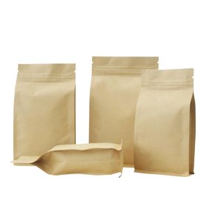 Kraftpapier Acht Rand Afdichting Zakken Zip Lock Bruin Aluminiumfolie Dikker Verpakking Koffie Moer Graan Voedselpakket Zakjes 6 maten 248d