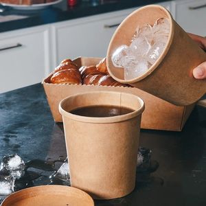 Kraft Paper Food Cup Container de sopa desechable con tapas de helado para tazas de helado para helado