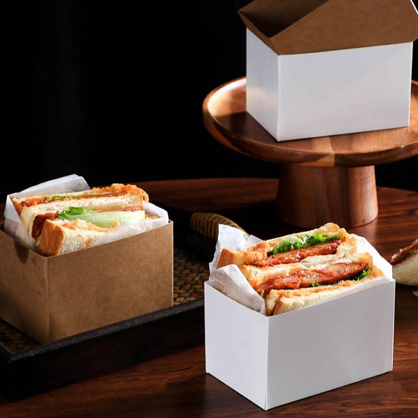 Kraft Paper Food Hamburger Sandwich envolvente cajas de envasado a prueba de aceite Baquería pan de panadería Papel de desayuno para el desayuno para la fiesta de bodas TEAT