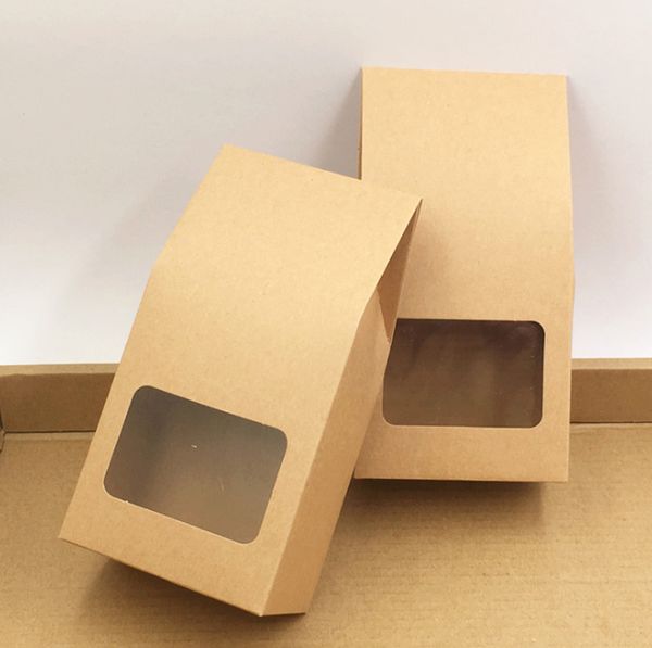 Bolsas de regalo de papel Kraft, bolsas de embalaje de dulces, cajas selladas de pie para bodas con ventana de PVC de 8x16x5cm