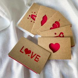 Kraft Paper Love Wens Card Valentijnsdag Hollow Greet Thanksgiving Birthday Wedding Blessing Cards 6pcs/Set JN12