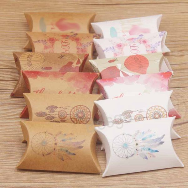 Kraft Papier Oreiller Forme Coffret Cadeau Mini Bonbons Chocolat Boîtes D'emballage Boîte De Rangement De Bijoux Fête Festive Présent Cas 30 Couleurs BH6005 TYJ