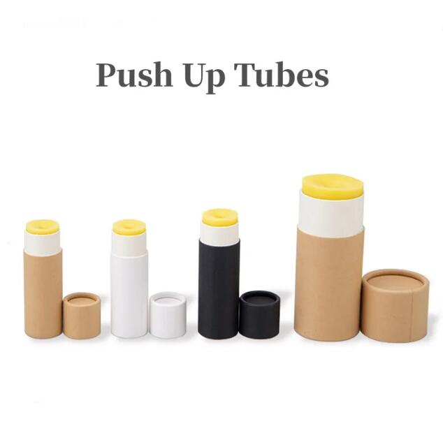 Kraft Paper Push Up Tubes Biodegradable Cardboard Cosmetic Cylindrical Packaging Lip Balm Deodorant Container