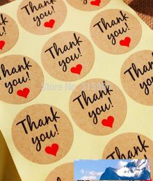 Étiquette adhésive en papier kraft «Thank You» avec coeur rouge, diamètre 38mm, étiquette autocollante pour décoration de cadeaux et gâteaux DIY2308562