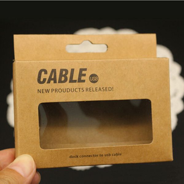 Bolsa de embalaje al por menor de papel Kraft / Caja de paquetes para 1 M Cable USB de carga para iphone 5s 6s Cajas de cargador de 8 pines