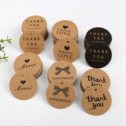 Étiquettes en papier Kraft, emballage cadeau pour fête de mariage, rondes brunes de 4CM, étiquettes artisanales volantes Merci, cartes d'étiquettes d'amour faites à la main