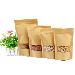 Kraft Paper Wrap Ziplock Sac avec fenêtre Stand Up Up Fermeable Grip Self-Scel Scelging Sachets pour stocker une collation de nourriture séchée aux biscuits