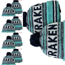 Kraken Beanie Noord-Amerikaanse hockeybal Team Side Patch Winter Wool Sport Knit Hat Skull Caps