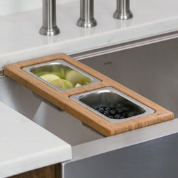 KRAUS Ensemble de planche de service pour évier de cuisine avec bols rectangulaires en acier inoxydable