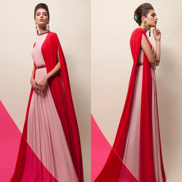 Krikor Jabotian 2019 Robes De Bal Bateau Cou Plis Rouge Et Rose En Mousseline De Soie Longues Robes De Soirée Élégantes Robes De Soirée Vestidos De Festa