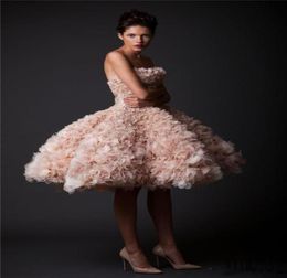 Krikor Jabotian une ligne Robes de bal de bal à main longue à main fleurs sans bretelles sans manches de la longueur du genou robe de bal de bal 5242059