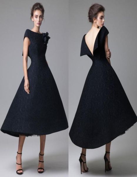 Krikor Jabotian Elegantes vestidos de noche negros de encaje de tul flores hechas a mano Longitud del té Vestidos de fiesta Tallas grandes Par5038554 formal de alta calidad