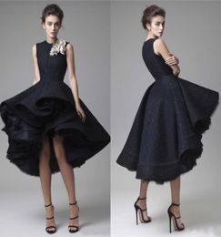 Krikor Jabotian High Low Black Lace Dresses Avonds Wear 2016 Modest Jewel TuLle gezwollen korte high low prom jurken op maat gemaakte China5350565