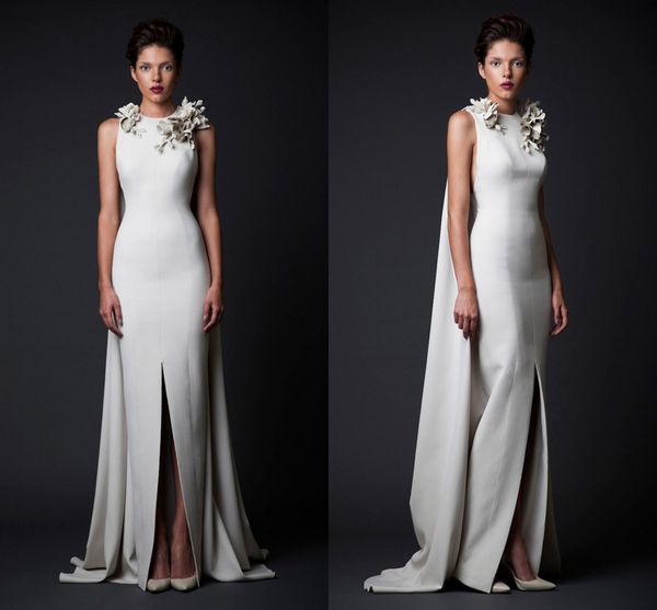 Krikor Jabotian Vestidos de noche de marfil Vestidos de Paolo Sebastian Por encargo Ropa formal con volantes Vestido de fiesta largo con abertura alta y joya