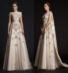 Krikor Jabotian Prom Dresses 2015 Borded Beading Lace Appliques Vestidos Party Wear Wating Watteau Train Satin Evenin 8848273