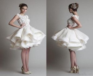 Krikor Jabotian Korte Kant Trouwjurken Bateau Kapmouwtjes Ruglooze Knielengte Aline Chiffon Strand Bruidsjurken6477922