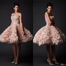 Krikor Jabotian Vestidos de noiva vintage sem alças na altura do joelho vestidos de noiva curtos tule linha A plus size vestido de noiva blush250Z