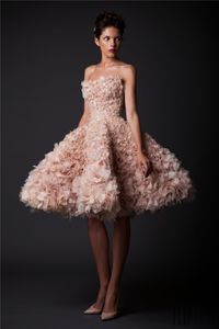 Krikor Jabotian Vintage Trouwjurken Strapless Knielengte Korte Bruidsjurken Tule A-lijn Plus Size Blush Trouwjurk2604