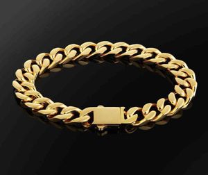 Krkc 12mm Pulsera cubana men039s 18K oro real galvanoplastia pulsera de oro de alta calidad men039s estilo joyería263e8575745