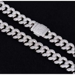 Krkcco Hip Hop Jewelry 5a Cz Stone 12 mm White Gold Mens Iced Out Cuban Chain Collier Sterling Sier bijoux