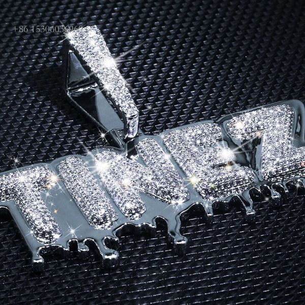 KRKC Hip Hop personnalisé VVS Moissanite glacé zircone Baguette grand diamant charme lettre nom Photo pendentif collier