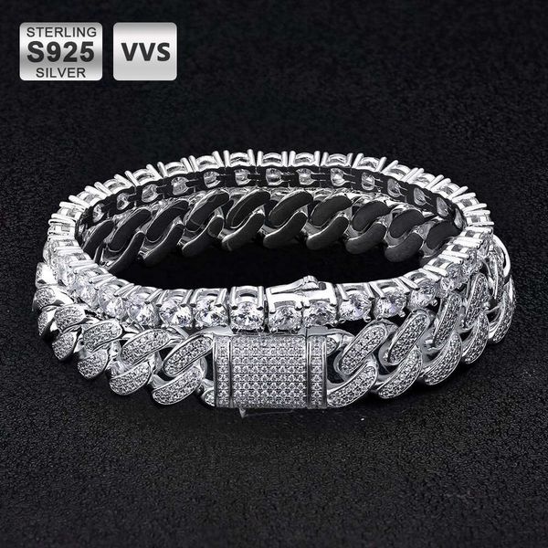 KRKC MAYOR MAYOR 925 STERLING Silver Real Diamond Jewelry VVS Cuban Link Bracelet Diamond Tennis Pulsera