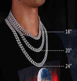 KRKCCO 12MM 18 pouces or blanc glacé collier cubain tour de cou urbain bordure chaîne cubaine hommes collier 258L6144439