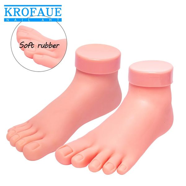 Modèle d'entraînement à ongles Krofaue Toe Toe Flexible Silicone Practice Fake Foot Prothetic Faux Nails Afficher Stand Soft Pedicure Tool 240411