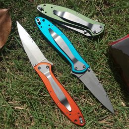 KS 1660 Ken Onion Leek cuchillo aleta asistido de 3.0 in con hoja lisa, mango de acero inoxidable naranja, cuchillo de bolsillo plegable, herramienta de caza al aire libre, camping, pesca