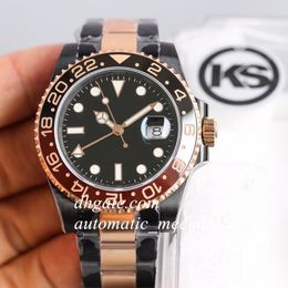 KS Factory Herenhorloge Zwart Bier Keramiek Bezel Eta 3186 Beweging 904L Stalen Armband Waterdicht Lichtgevend Automatisch Mechanisch Polshorloge