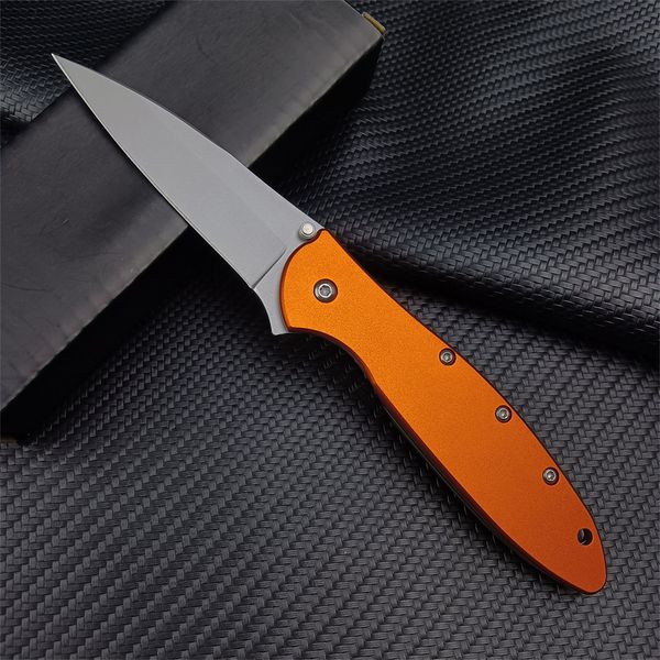 KS Outdoor Couteau de poche poireau orange/vert, manche en acier inoxydable à lame unie de 3 pouces, couteau pliant de camping de chasse tactique pour hommes