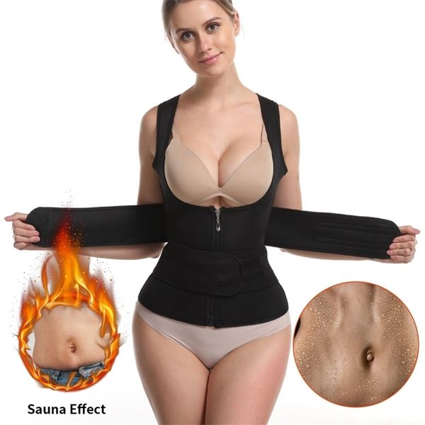 KSACILY Femmes Taille Entraîneur Push Up Gilet Tummy Belly Ceinture Body Shaper Taille Cincher Corset Zipper Vest Plus Taille Shaperwear 201222