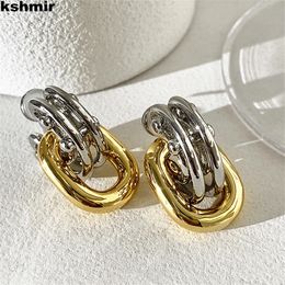 Kshmir tempérament bicolore métal couture mode femmes boucles d'oreilles bijoux accessoires cadeaux 240125