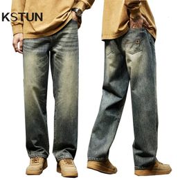 KSTUN BAGGY JEANS Men Pantalon de jambe large surdimensionné pour les vêtements en vrac Vintage Vintage Bableau denim Kpop 240430