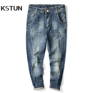 Kstun jeans mannen harem broek stretch retro blauw los fit patchwork streetwear heren broek casual denim broek hiphop vintage 240424