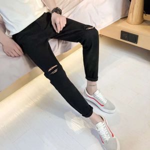 Ksubi Jeans herfst- en winter cropped jeans voor heren, Koreaanse versie Trendy gescheurde broek met één knie, slim fit casual Harlan-legging 2024